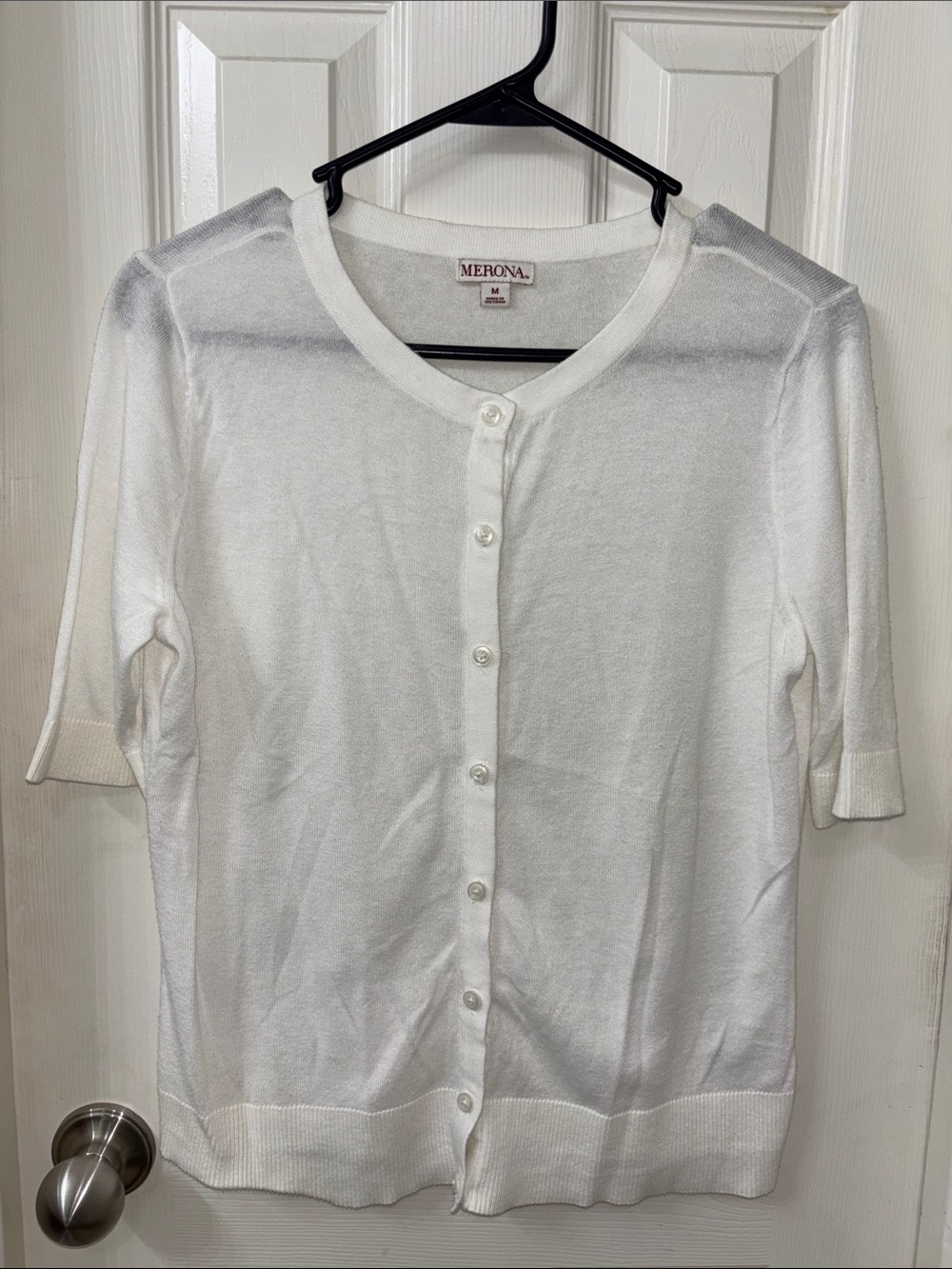 Merona White Short Sleeve Button-Front Cardigan - Picture 2 of 5